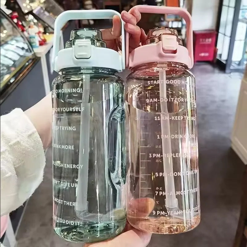 2L Large Water Bottle with Straw