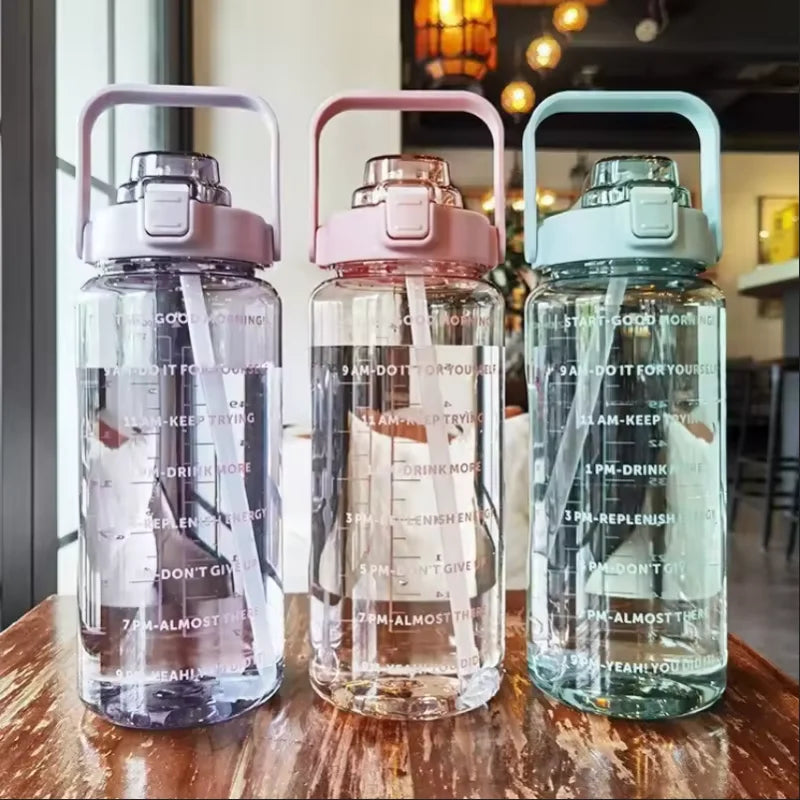 2L Large Water Bottle with Straw