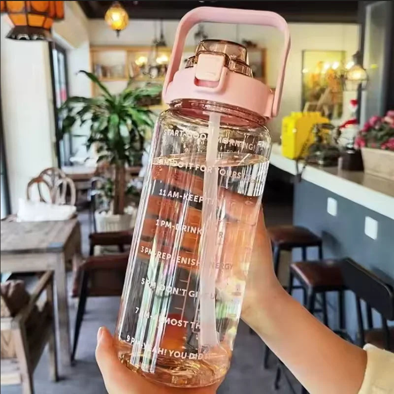 2L Large Water Bottle with Straw